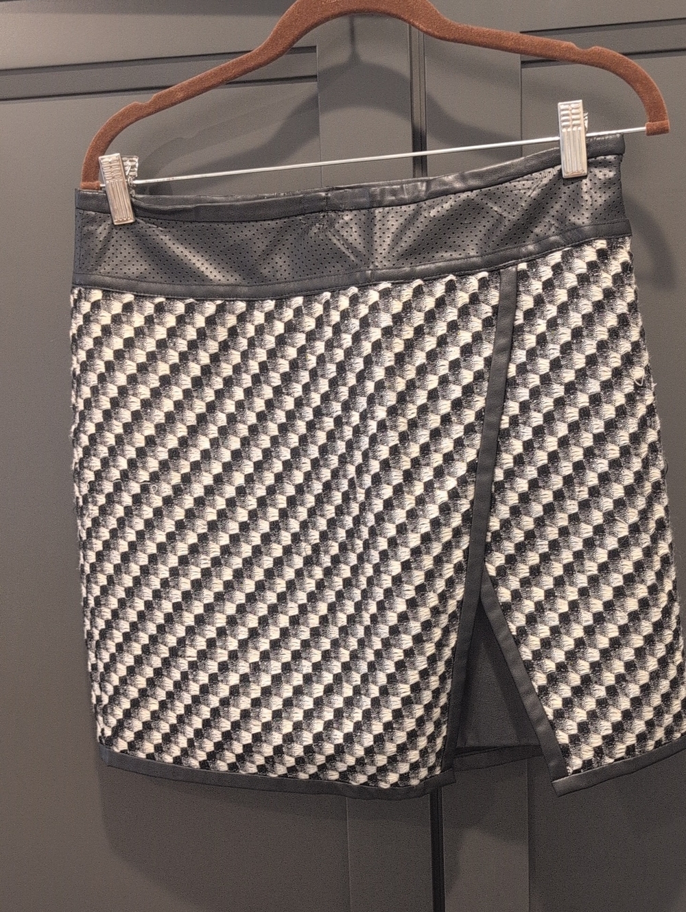 Ann Taylor Black and White Tweed Faux Wrap-Front Mini Skirt